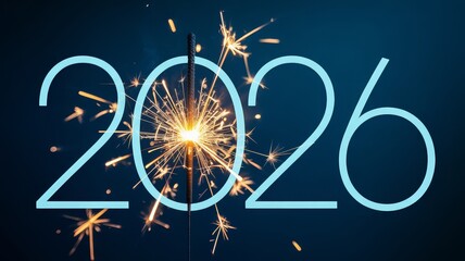 Sparkler ignites the number 2026, symbolizing the start of a new year.
