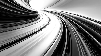 Abstract black and white tunnel with converging lines and blurred motion effect