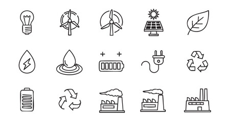 Doodle illustration of renewable energy symbols for sustainable resources concept