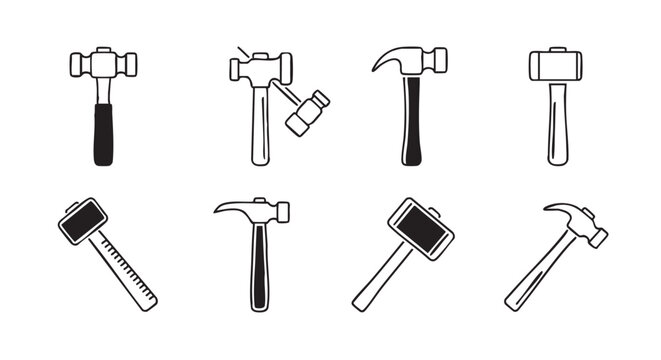 Diverse hammer collection vector illustration showcasing various tool designs