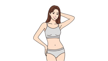 Healthy Woman in Underwear Posing with Confidence, White Background, Body Care Concept