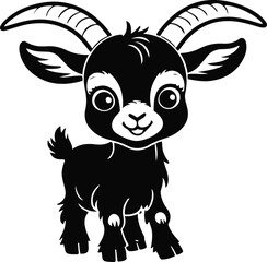 Playful baby goat (kid) outline, soft rounded lines, white background, cute minimal farm animal vector 1