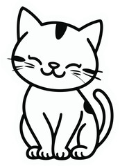 Playful kitten line art, white background, rounded features, cute pose, thin black stroke, minimal vector suitable for stickers and brand icons 1