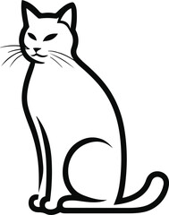 Sitting cat outline, smooth contour, white background, elegant body curve, minimal pet icon, simple whisker and ear detail, editable vector 1