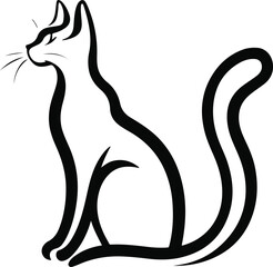 Sitting cat outline, smooth contour, white background, elegant body curve, minimal pet icon, simple whisker and ear detail, editable vector