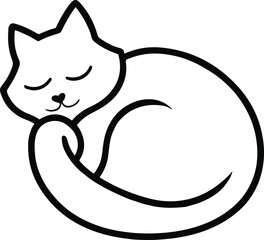 Sleeping curled cat outline, smooth minimal contour, white background, peaceful posture, clean pet illustration vector 2