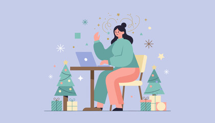 Woman stressed working on laptop during the holidays dealing with burnout and pressure