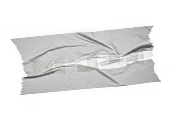 Crinkled gray adhesive tape strip with visible texture and realistic shine transparent background