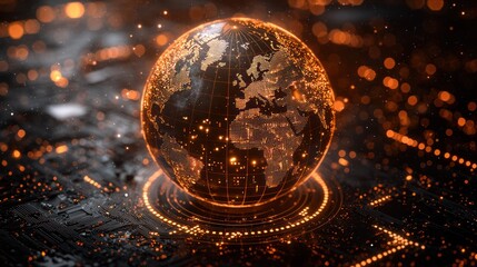 Glowing globe projection above a circuit board