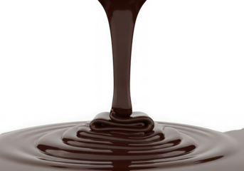 Rich dark chocolate sauce pouring creating swirling layers of sweetness transparent background
