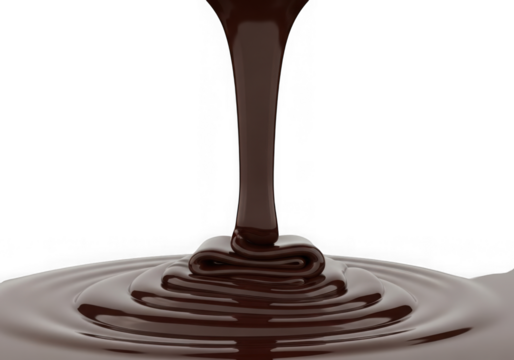 Rich dark chocolate sauce pouring creating swirling layers of sweetness transparent background