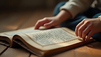 Hands Reading an Antique Book