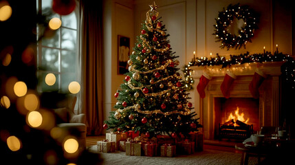 Warm and Enchanting Holiday Scene with Bokeh Lights