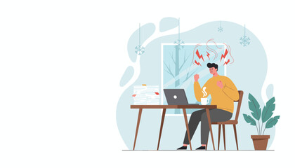 Frustrated employee struggling with huge workload and work stress in a cold office environment