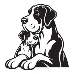 Great dane with puppy isolated on white background