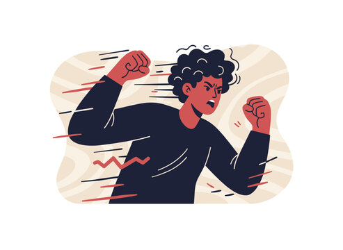 A translucent, spectral hand strikes a man, illustrating the theme of psychological self-flagellation, self-punishment, self-abasement, and guilt from self-harm, rendered as a colorful vector in a