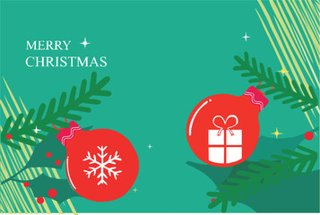 Editable christmas card glittery ornamental design in a green background 