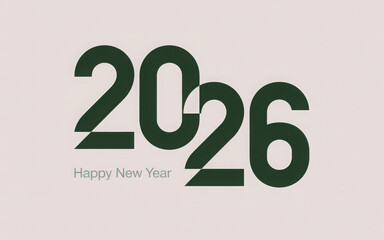 Modern 2026 New Year design simple typography in dark green for posters and greeting cards