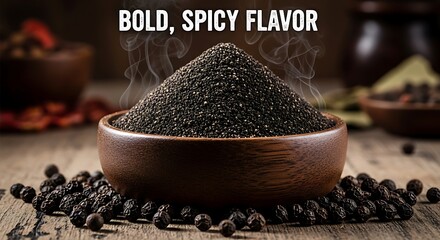 Aromatic Black Pepper - Bold, Spicy Flavor in a Wooden Bowl.