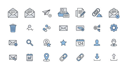 Communication and Office Work Related Line Icons Set Vector Illustration for Corporate Interface