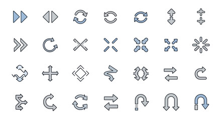 Obraz premium Directional Symbol Icons Set Arrows and Navigation Elements on a Clean White Background