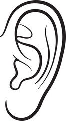 Simple elegant black line drawing of a human ear minimalist outline illustration for medical or anatomical concepts