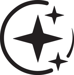 Minimalist black star icon with radiating circular line and small sparkle accents