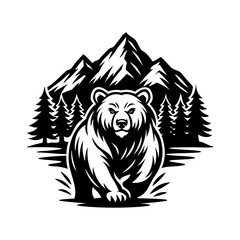 Bear Mountain Vector | Grizzly Wildlife Illustration | Outdoor Nature Art | Forest Adventure Design | Hiking and Camping Symbol
