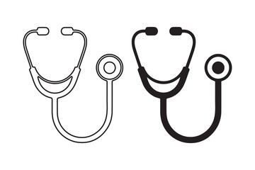 Two stethoscope icons one outline one solid black
