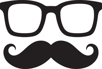 Minimalist silhouette icons of eyeglasses and mustache for design projects