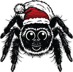 Cute Christmas Spider Wearing Santa Hat illustration