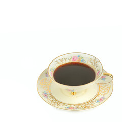 Antique Porcelain Teacup and Saucer with Gold Trim and Floral Design
