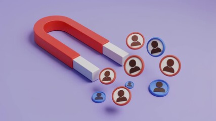 Human resources attracting talent with magnet concept on purple background recruiting and selecting candidates for job opportunities in company