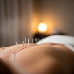 Acupuncture Treatment - Needles on Back for Pain Relief and Wellness.