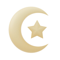 3D Render of Crescent Moon and Star