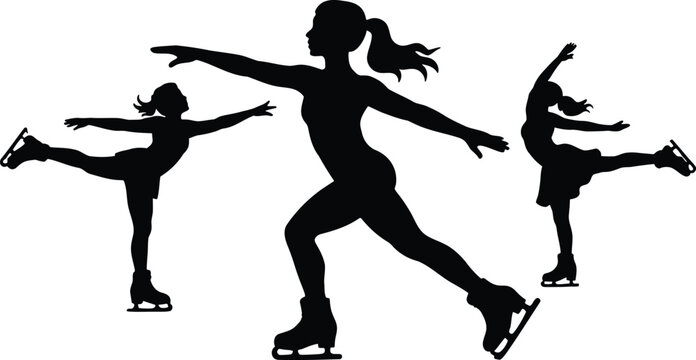 Figure skating poses female athlete silhouettes winter sport motion action training vector graphic