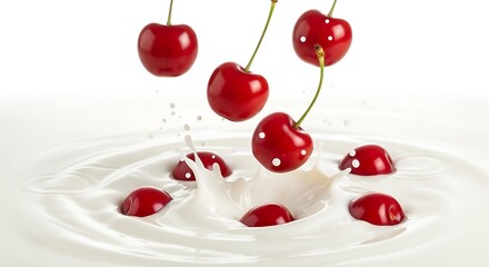 Cherries Splashing into Milk - A Refreshing and Delicious Treat.
