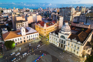 Aerial View of Rio Branco Palace and Salvador City Historical Center on Dusk