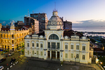 Obraz premium Aerial View of Rio Branco Palace and Salvador City Historical Center on Dusk