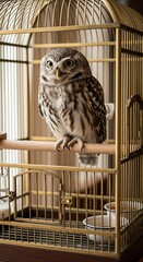 Owl Perched in Cage - A Captive Birds Gaze.