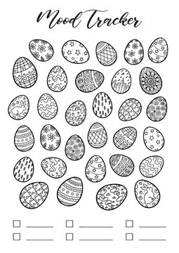easter egg mood tracker Bullet Journal Printable Planner Page Template, Vector Illustration, A4 and A5 Sizes, Hand Drawn Doodle Style. Planner pages bullet journal A5 A4 format.
