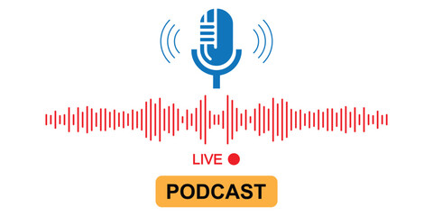 Sound wave microphone icon concept of podcast.