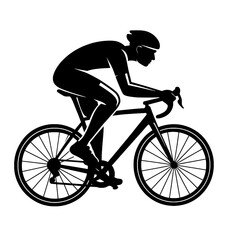 Fototapeta premium Cyclist riding bicycle black and white vector illustration 