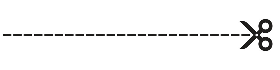 Black icon scissors with cut lines. Vector illustration flat design.