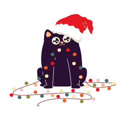 Enchanting indoor scene featuring cheerful holiday cat and decor