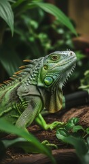 Green Iguana Portrait - A Captivating Glimpse into Reptilian Majesty.