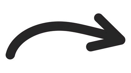A thick black curved arrow pointing to the right, isolated on white background