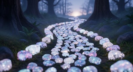 Enchanted Forest Path - A Luminous Journey Through the Woods.
