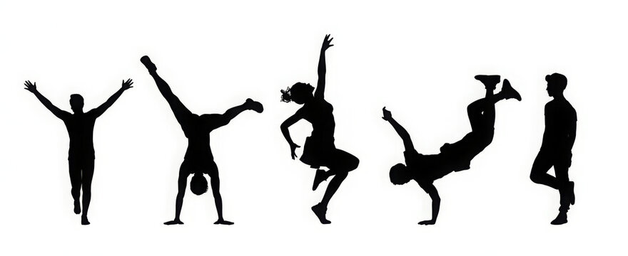 Set of diverse dancer silhouettes performing various dance moves vector illustration for dance studio promotion - Powered by Adobe