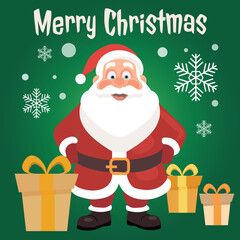Santa Claus with gifts. Christmas card. Template. EPS 10 vector illustrati